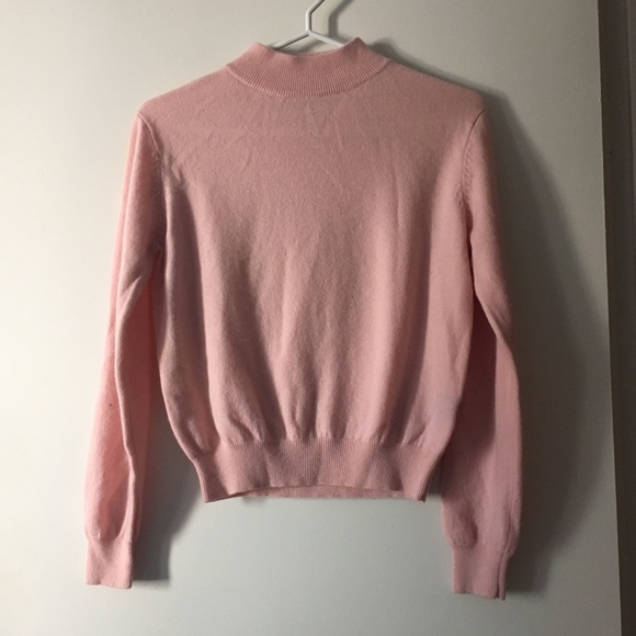 Vintage 100% Cashmere Pink Mock Neck Crop Sweater M - Picture 1 of 3